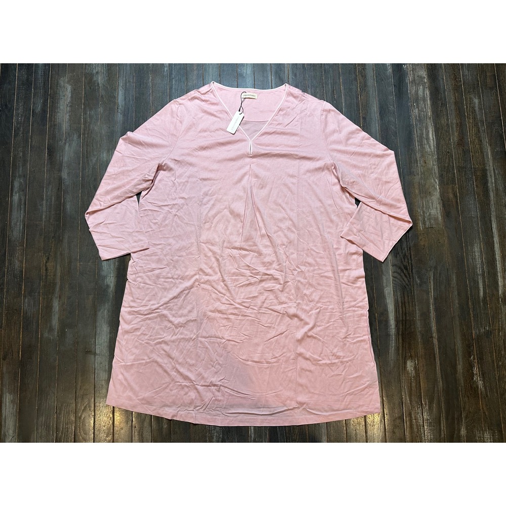 Understance Pink Cotton Modal V-Neck Long Sleeve Nightgown